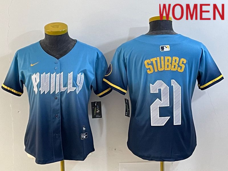 Women Philadelphia Phillies 21 Stubbs Blue City Edition 2024 Nike MLB Jersey style 1